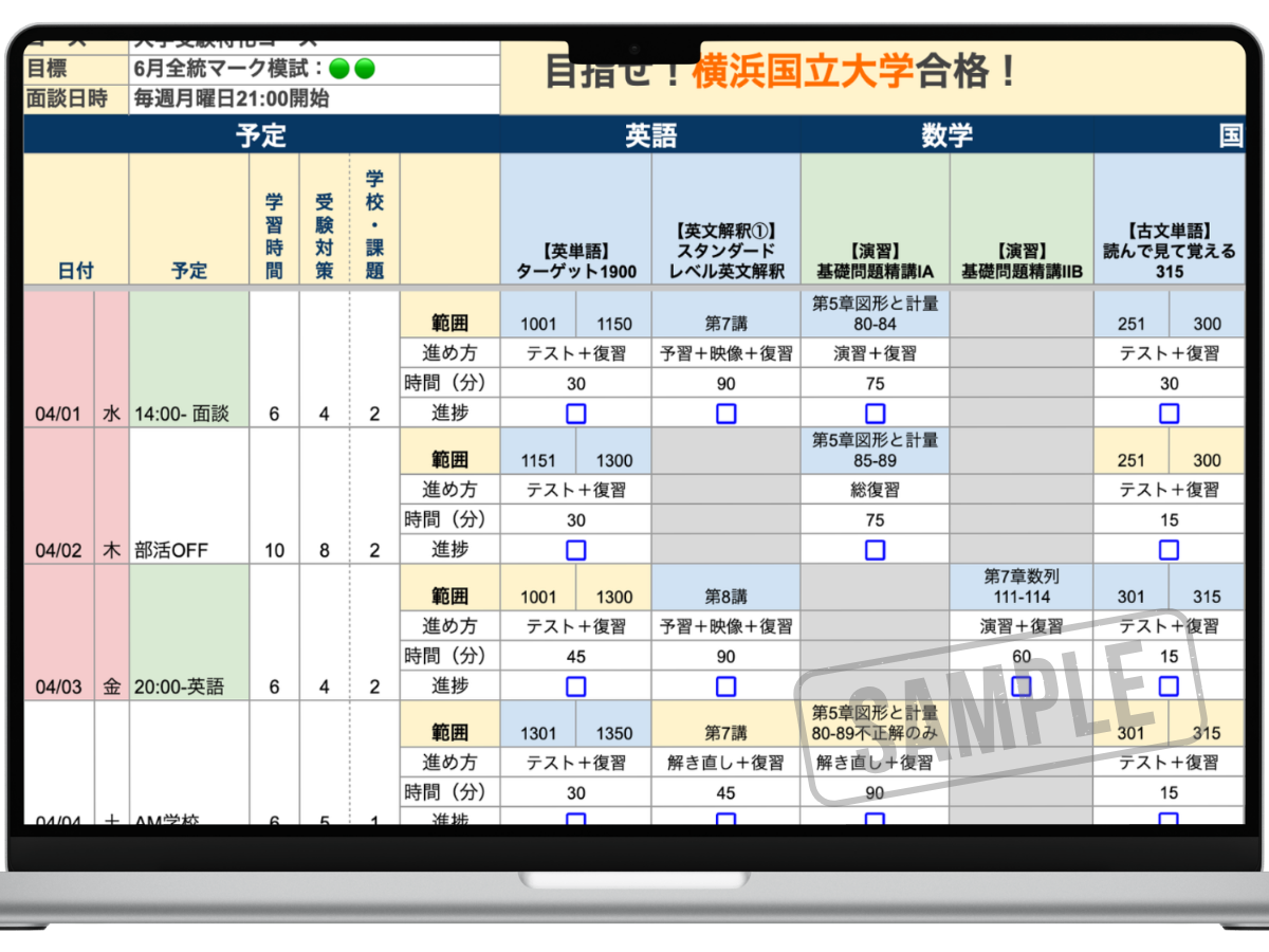 1日単位の学習計画